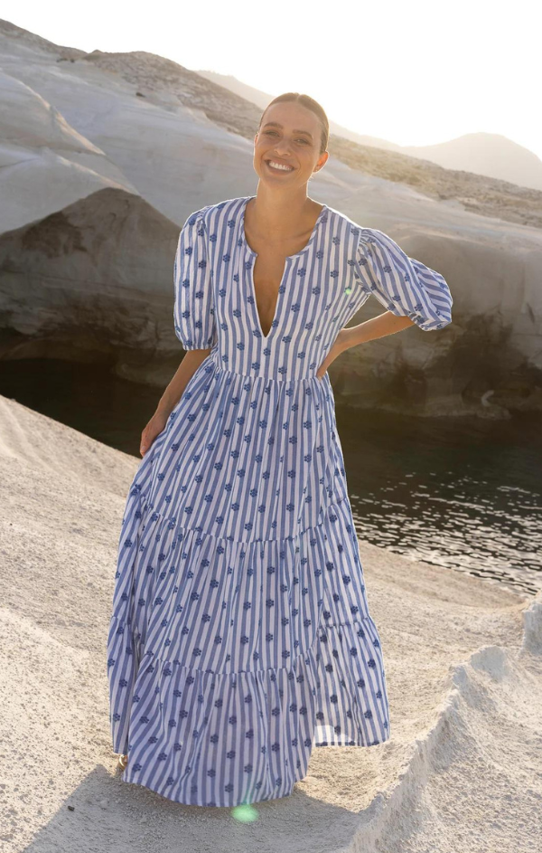 printed capri stripe maxi dress