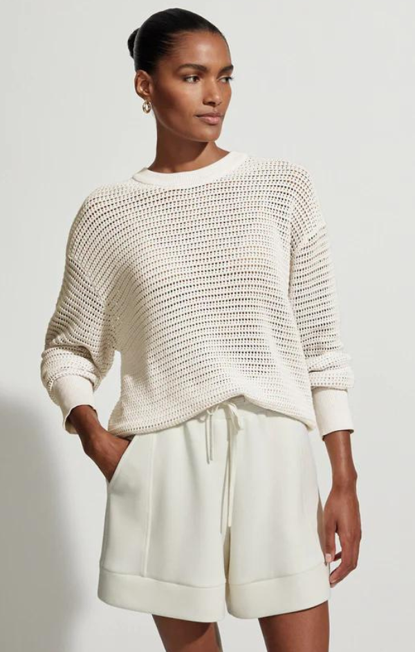open knit crew neck sweater