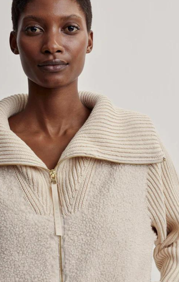 zip up ribbed knit sweater