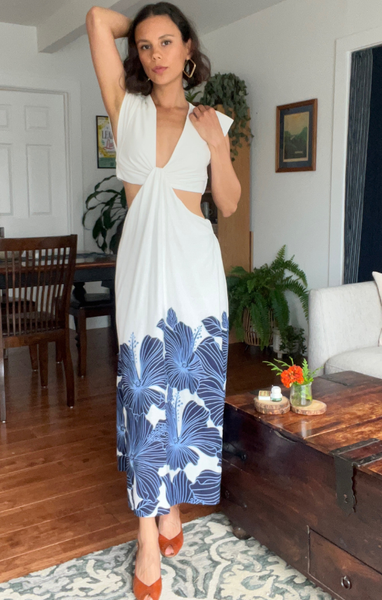 chinese dress ladies Women's Under The Hibiscus Maxi Dress, Blue