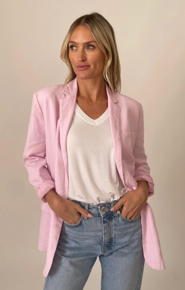 pink oversize linen blazer