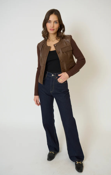 Astrid Vegan Leather Mixed Media Jacket – Mint