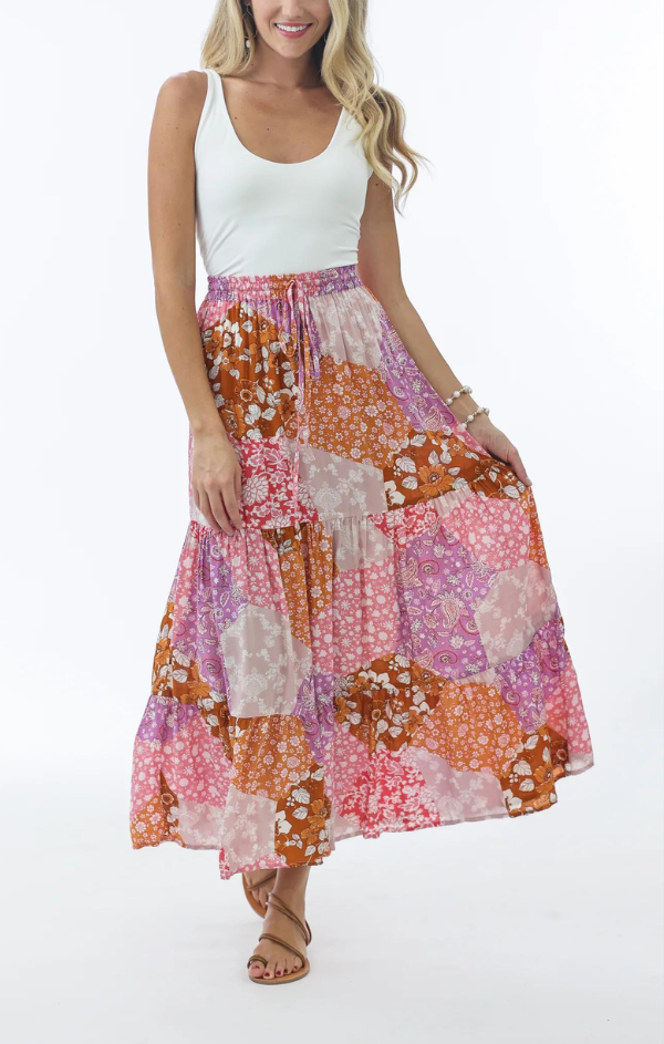 pink patchwork maxi skirt