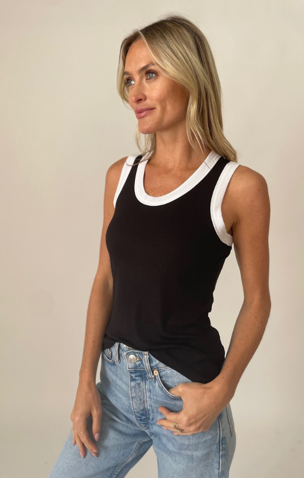 black and white color block tank top