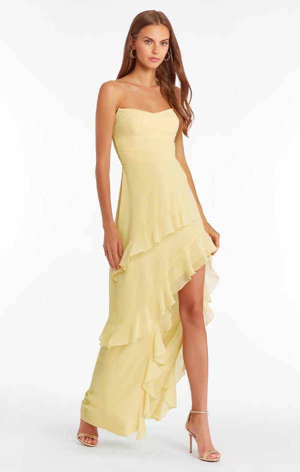 strapless yellow gown 