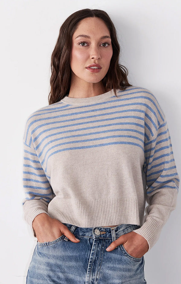 Wool Cashmere Stripe Crew Neck Sweater
