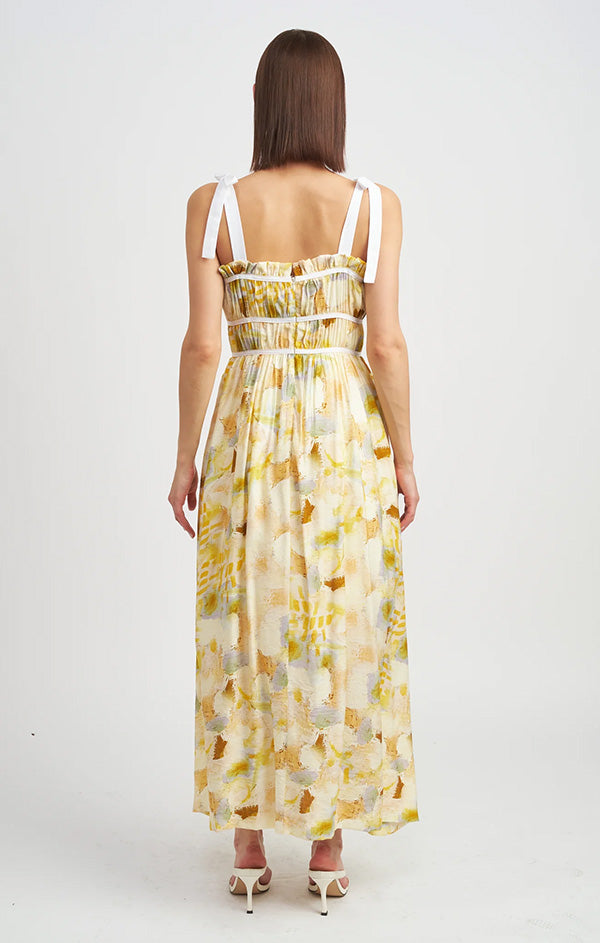 yellow floral maxi dress for spring
