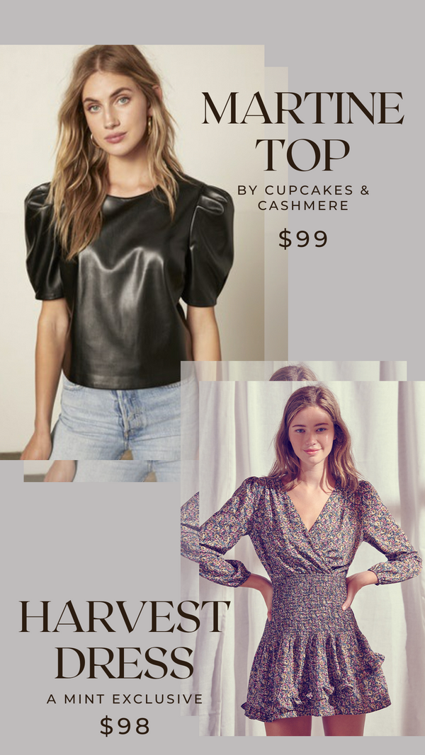 MARTINE TOP CUPCAKES AND CASHMERE PUFFY SLEEVES FAUX LEATHER BLOUSES