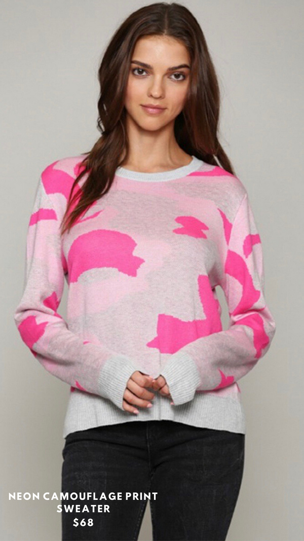NEON CAMOUFLAGE PRINT SWEATER NEON PINK