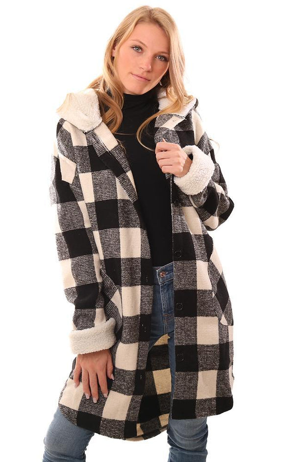 RD STYLE SWEATERS BUTTON FRONT FALL BLACK IVORY CHECK KNIT JACKET