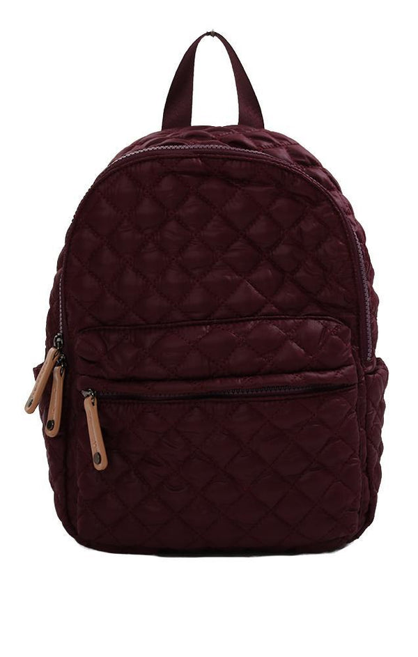 BACKPACKS QUILTED LIGHTWEIGHT FABRIC BURGUNDY MINI BACKPACK