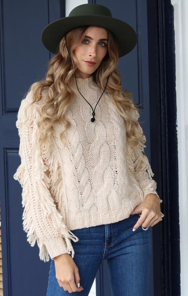 CABLE FRINGE PULLOVER 525 AMERICA BOHO SWEATERS