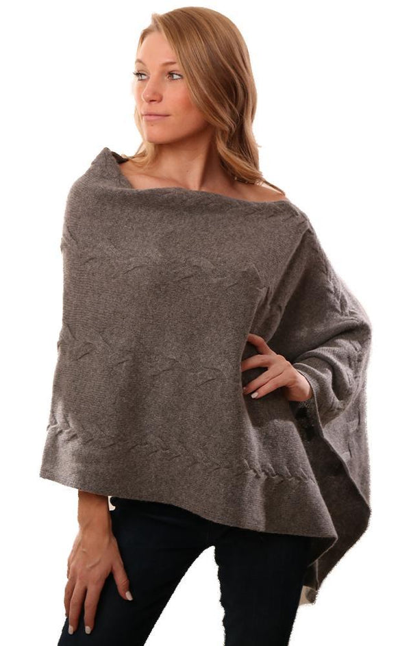 IN CASHMERE PONCHOS CABLE KNIT SOFT GREY TOPPER