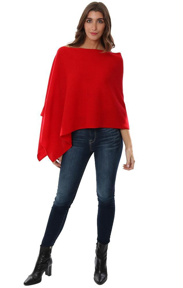 CASHMERE TOPPERS SOFT RED LAYERING KNIT PONCHO TOPPER