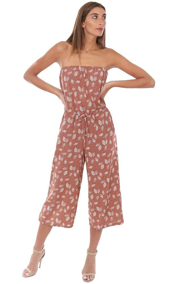 VERONICA M JUMPSUITS STRAPLESS CROPPED CULOTTE FLOWY RUST PRINTED JUMPER
