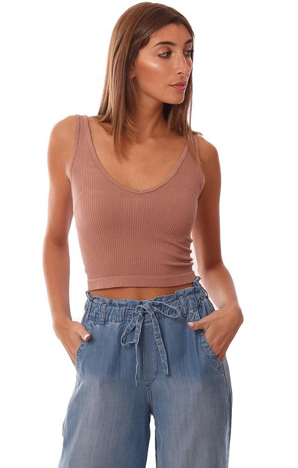 FREE PEOPLE TANKS RIBBED CROPPED FITTED NUDE LAYERING BRAMI