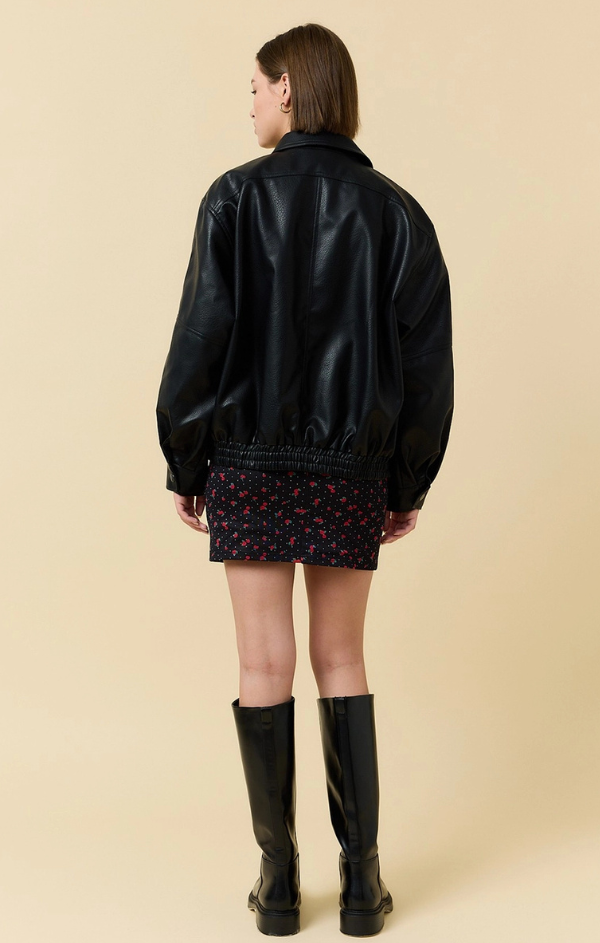 Pebble Grain Faux Leather Zip Up Jacket