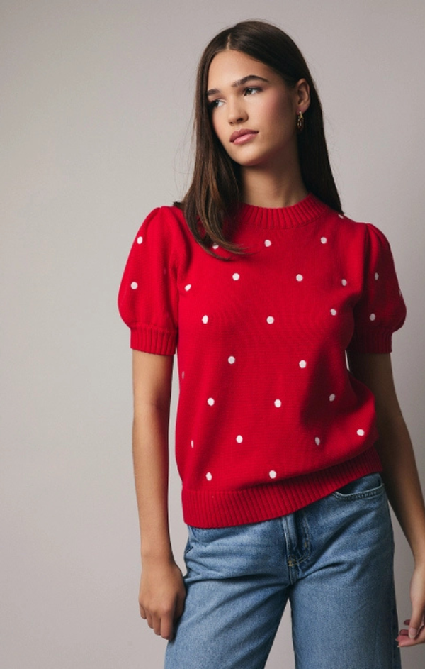 Polka Dot Puff Sleeve Sweater