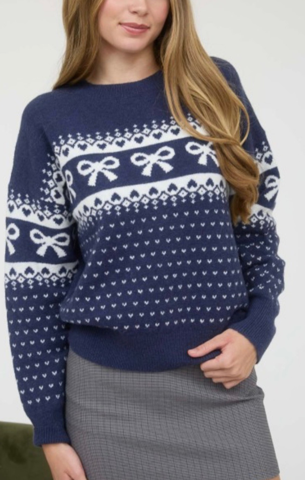 Bow and Heart Jacquard Sweater