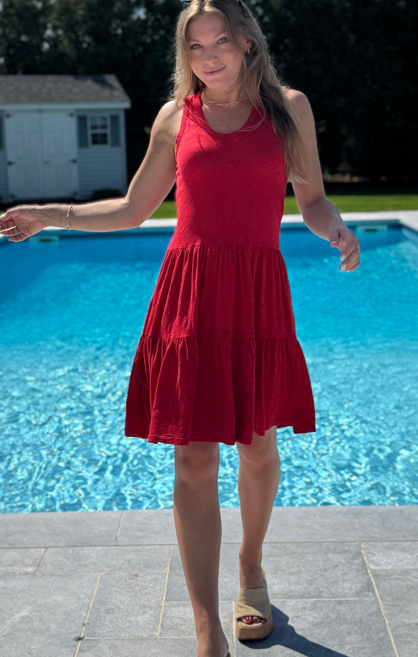 Rib V Neck Tiered Tank Dress M Rib V Neck Tiered Tank Dress M