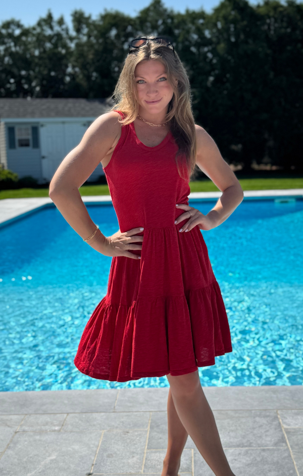 Rib V Neck Tiered Tank Dress M Rib V Neck Tiered Tank Dress M