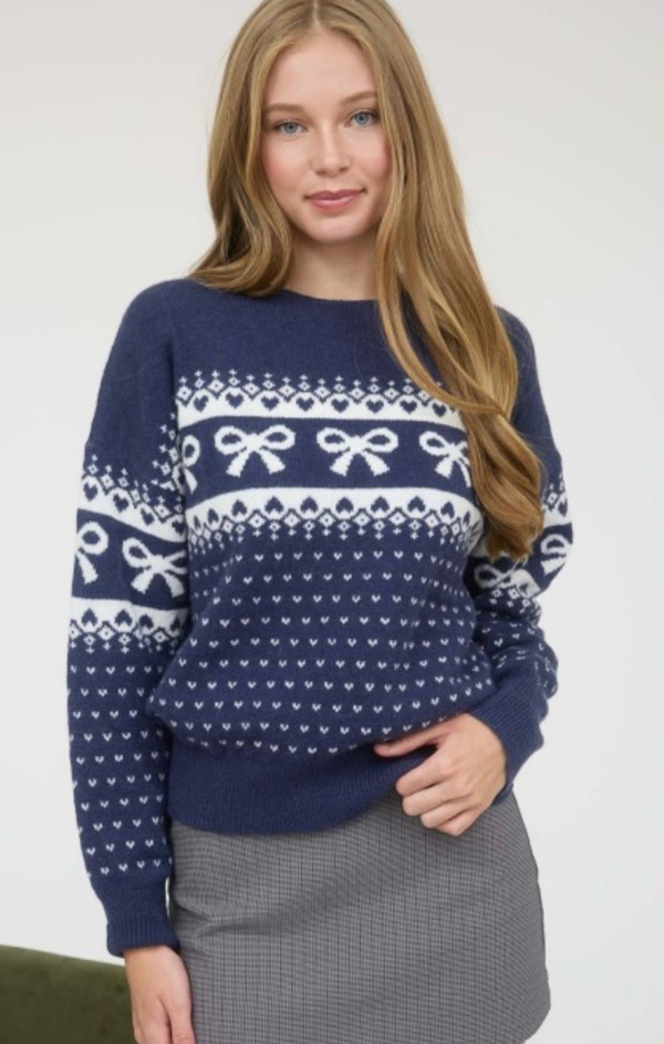 Bow and Heart Jacquard Sweater