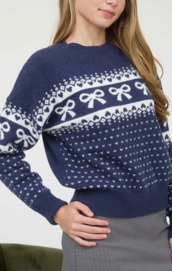 Bow and Heart Jacquard Sweater