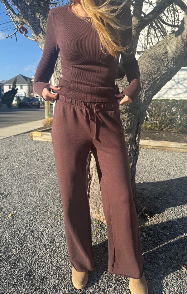 Wide Leg Drawstring Pant in Umber
