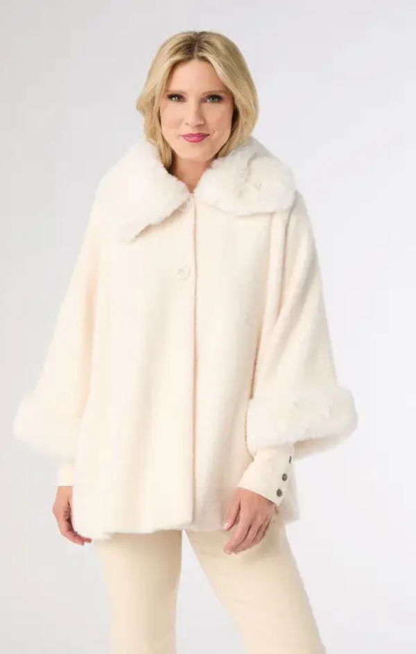Janara 3/4 Sleeve Faux Fur Button Wrap