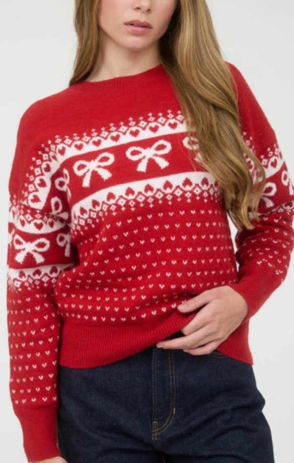 Bow and Heart Jacquard Sweater