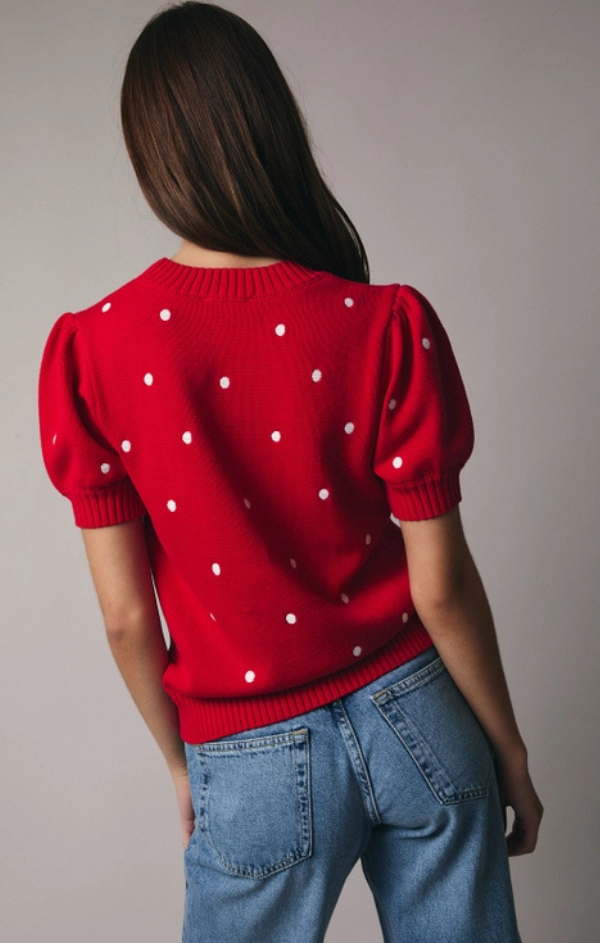 Polka Dot Puff Sleeve Sweater