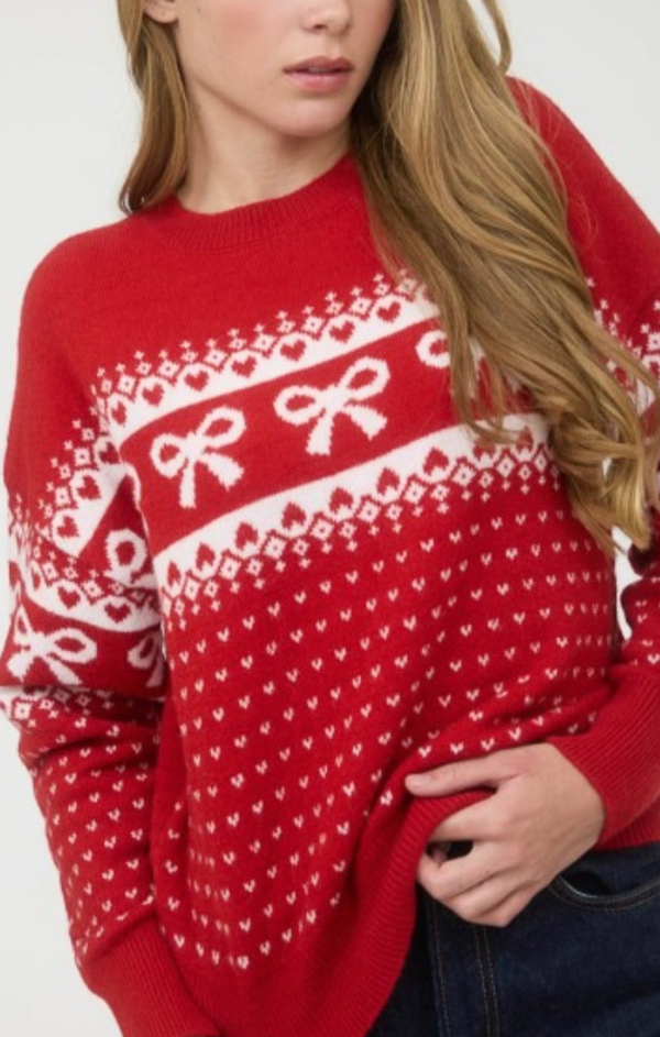 Bow and Heart Jacquard Sweater