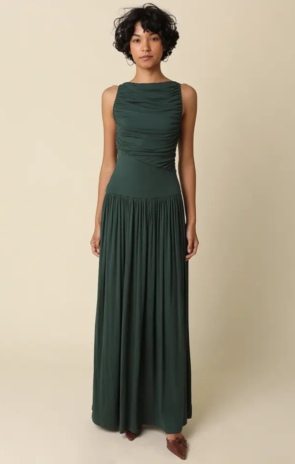 demure dress Ruched Maxi – Mint old money style women's outfits TravisMathew Women's Beach Club pdp:detail:page:join-the-modsquad low hem. Timeline:1-Week Rush (4-7 days)