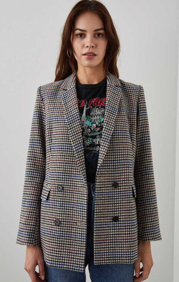 checked double breasted blazer jacket