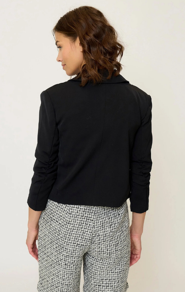 Olive Cropped Scrunch Sleeve Blazer