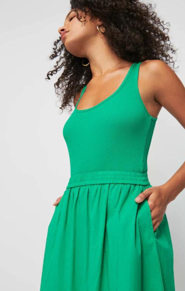 green elastic waist tank top dress