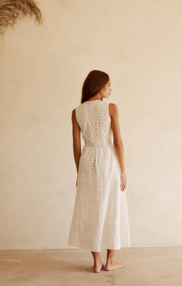 white ace midi dress with v neck