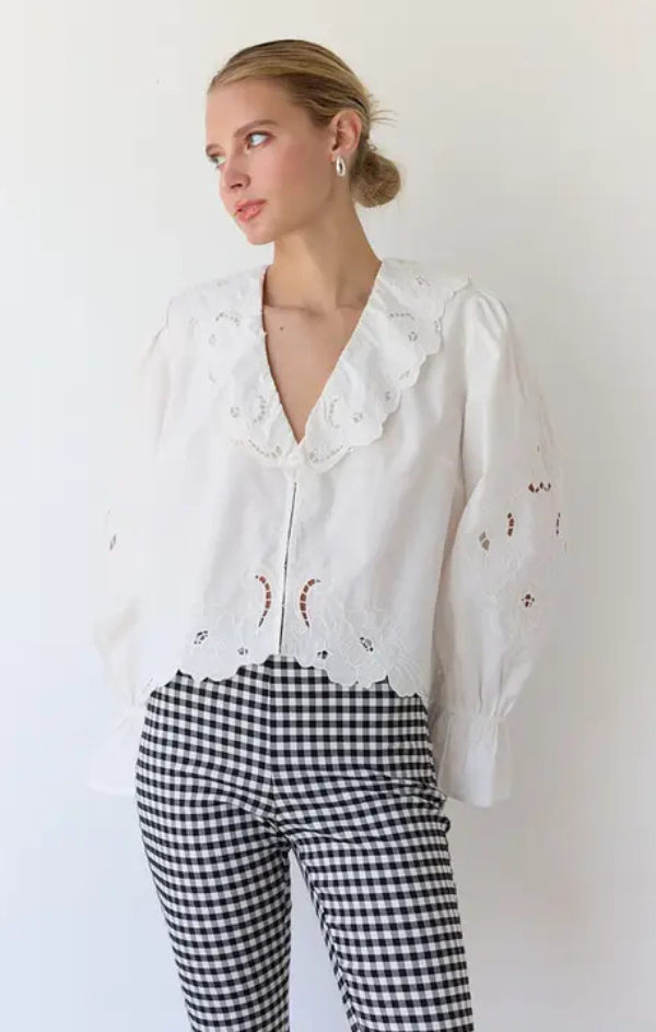 Belle Embroidery Ruffle Blouse