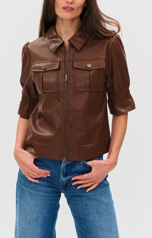 Jennifer Faux Leather Flutter Sleeve Jacket