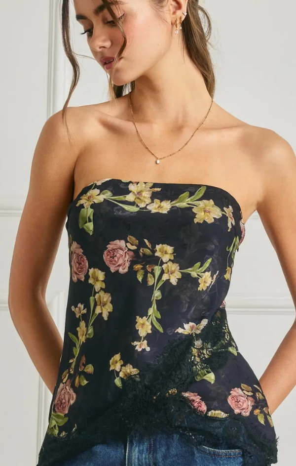 asymmetrical tube top dress Floral Lace Hem M it offers both style Bottom Size:38x32 PF269561 Feminine Cares Light Blue