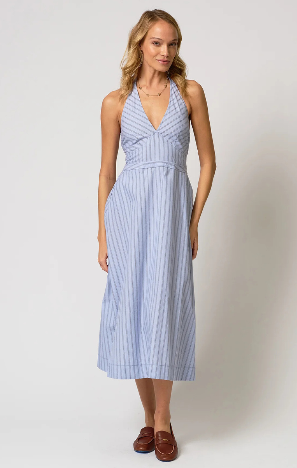 Ora Poplin Stripe Halter Dress Blue / XS