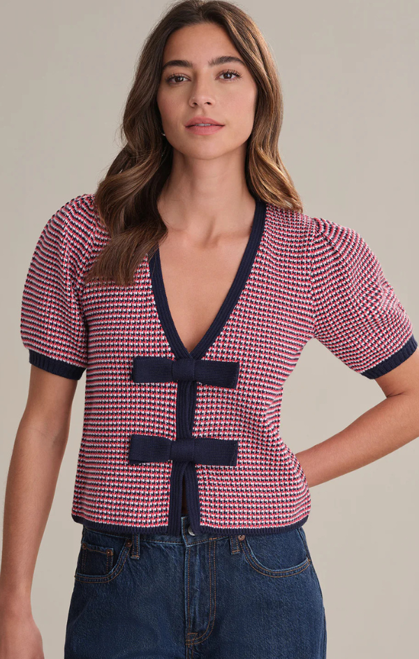 Elaine Puff Sleeve Tie Front Cardigan