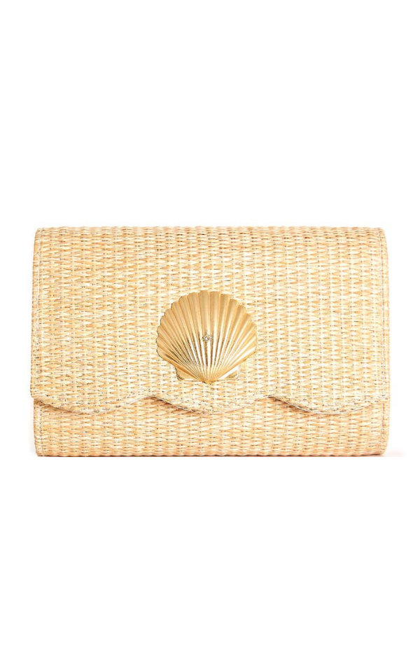Scalloped Ruby Straw Clutch