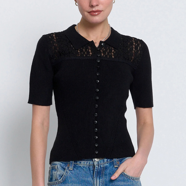 Scarlet Lace Combo Button Up Sweater – Mint