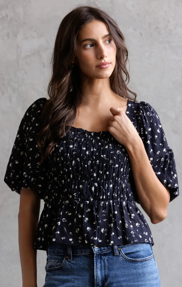 Melissa Pleated Puff Sleeve Top