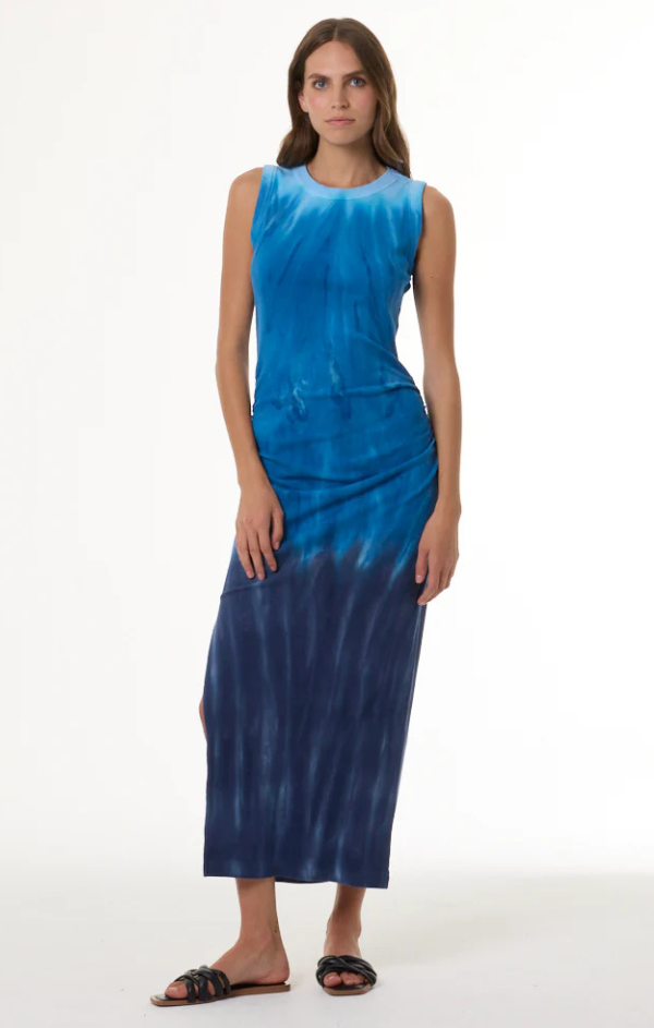 tamara ruched midi dress Women's Tamara Cotton Rib Dress in Tranquil Blue Brushed Ombre by YFB