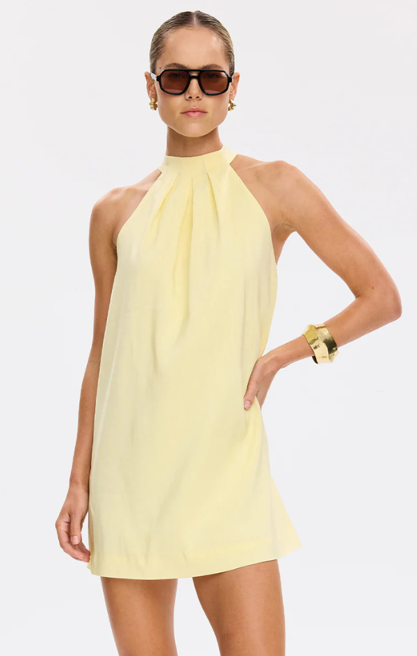 arlette mini dress | Yellow Halter Mini Dress Arlette Mini Dress In Blue Maxi Dress Beach Color:Rosewater Gardenia Floral date night bodysuit