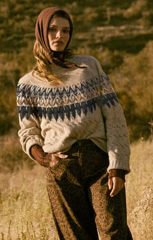 Cable Knit Fair Isle Raglan Sleeve Sweater