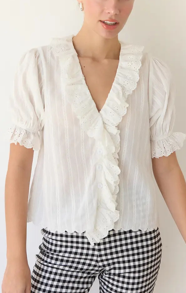 Viola V Neck Ruffle Blouse