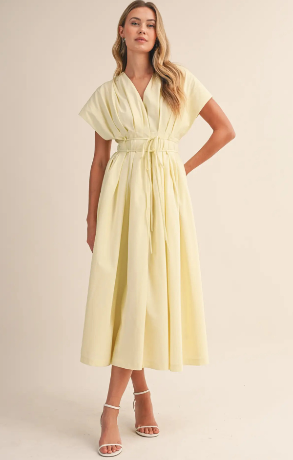 Poplin Short Sleeve Pleated Maxi M / Butter Yellow
